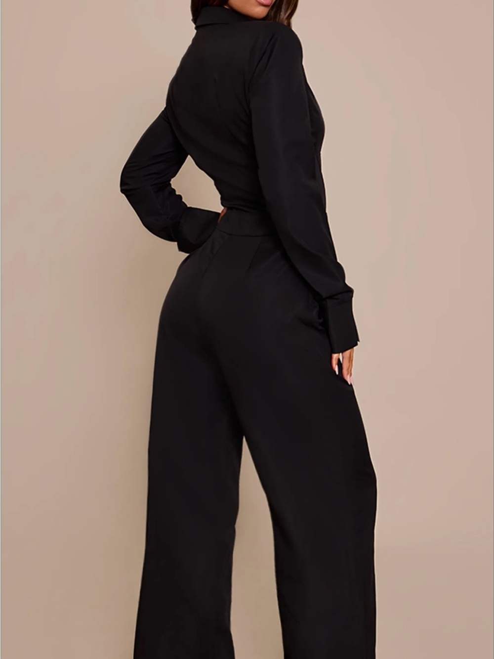 PrettyLittleThing Black Wide-Leg Button-Up Jumpsuit - Picture 6 of 6